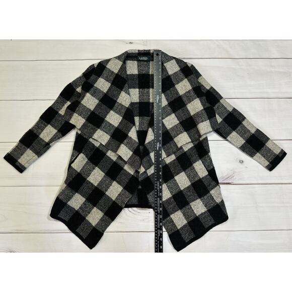 Lauren Ralph Lauren Women Buffalo Plaid Black White Wool Cardigan Size Small - Picture 7 of 8